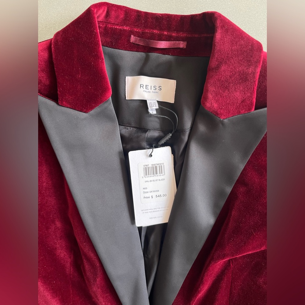 Reiss Maroon Velvet Tuxedo Style Blazer - Picture 6 of 11